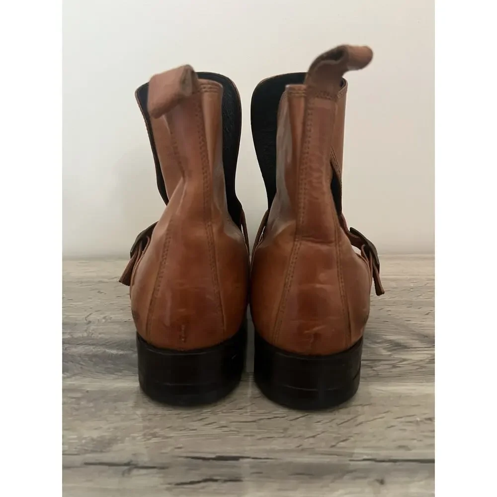 Dsquared2 Brown Vintage Leather Ankle Boots Dress Shoes Buckle Strap 46